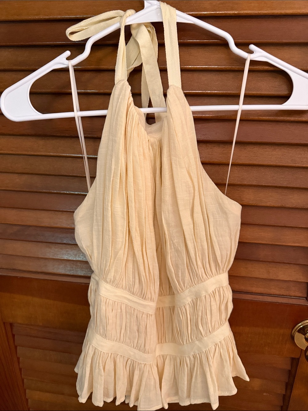 Women's Cream Halter Ruffled Tank Top